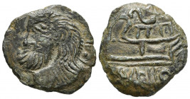 ACUÑACIONES ANONIMAS. Semis de imitación romana. (Ae. 5,50g/21mm). Siglo II a.C. (R&W 68a). Anv: Cabeza de Neptuno a izquierda, detrás S. Rev: Proa a ...