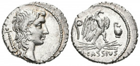 GENS CASSIA. Denario. (Ar. 3,50g/19mm). 55 a.C. Roma. (FFC 557; Crawford 428/3). Anv: Cabeza de Bonus Eventus a derecha, detrás cetro. Rev: Aguila a d...