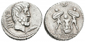 GENS TITURIA. Denario. (Ar. 3,72g/19mm). 89 a.C. Roma. (FFC 1156; Crawford 344/2b). Anv: Cabeza de Tatius a derecha, delante palma, detrás leyenda: SA...