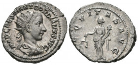 GORDIANO III. Antoniniano. (Ar. 4,67g/24mm). 240 d.C. Antioquía. (RIC 177). Anv: Busto radiado y drapeado de Gordiano III a derecha, alrededor leyenda...