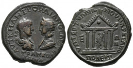 GORDIANO III y TRANQUILINA. Tetrassarion. (Ae. 12,06g/27mm). 238-244 d.C. Marcianopolis. (AMNG II 1 1192). Anv: Busto laureado y drapeado a derecha, e...