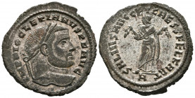 DIOCLECIANO. Follis. (Ae. 11,31g/29mm). 298-299 d.C. (RIC 31a). Anv: Cabeza laureada de Diocleciano a derecha, alrededor leyenda: IMP DIOCLETIANVS P F...