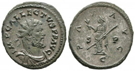 ALECTO. Antoniniano. (Ae. 4,33g/23mm). 293-295 d.C. Camulodunum. (RIC 91). Anv: Busto radiado, drapeado y con coraza a derecha, alrededor leyenda: IMP...