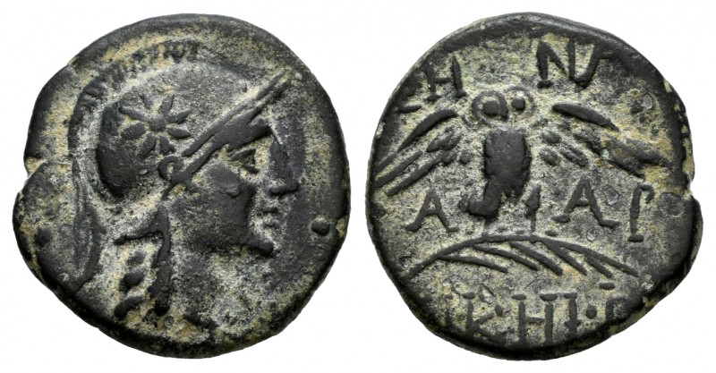 Mysia. Pergamon. AE 18. 200-133 BC. (Sng Cop-388 var). Anv.: Helmeted head of At...