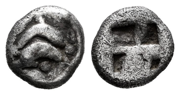 Thrace. Thasos. Obol. 463-411 BC. (Traité-II 1, 1750). Anv.: Dolphin right over ...
