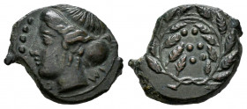 Sicily. Himera. Hemilitron. 415-409 BC. (Sng Ans-186/7). (Hgc-2, 479). Anv.: Head of nymph to left, with hair in sakkos; six pellets (mark of value) b...