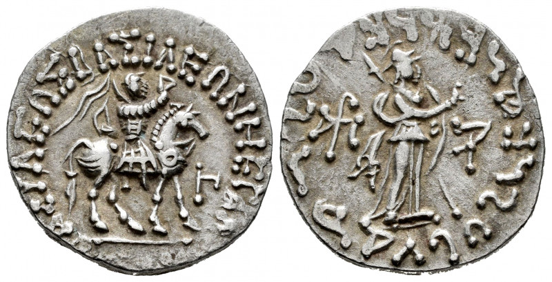 Indo-Skythians. Azes II. Tetradrachm. 58-20/19 BC. (Hgc-12, 638). Anv.: King on ...