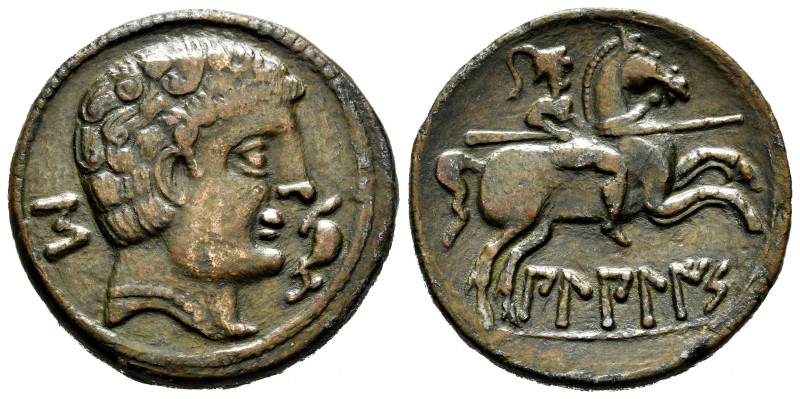 Bilbilis. Unit. 120-30 BC. Calatayud (Zaragoza). (Abh-258). Anv.: Male head righ...