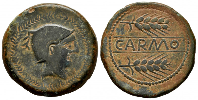 Carmo. Unit. 80 BC. Carmona (Sevilla). (Abh-454). (Acip-2382). Anv.: Male head r...