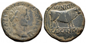 Cascantum. Time of Tiberius. Unit. 14-36 AD. Cascante (Navarra). (Abh-690). Anv.: TI. CAESAR. DIVI. AVG. F. AVGVSTVS. Laureate head of Tiberius right....