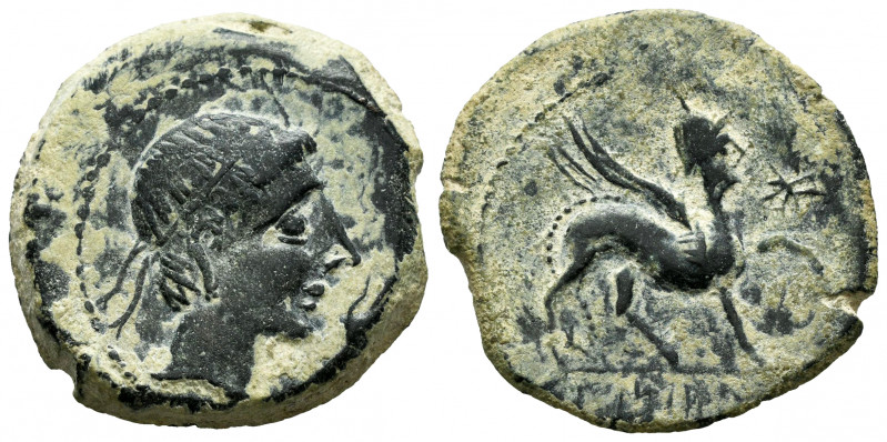 Kastilo-Castulo. Unit. 180 a.C. Cazlona (Jaén). (Abh-701). (Acip-2143). Anv.: Di...