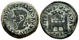 Emerita Augusta. Time of Tiberius. Unit. 14-36 AD. Mérida (Badajoz). (Abh-1056). Anv.: TI. CAESAR. AVGVSTVS. PON. MAX. IMP. Laureate head of Tiberius ...