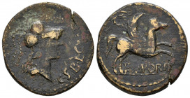 Emporiton. Unit. 50-27 BC. L’Escala, Ampurias (Girona). (Abh-1258). (Acip-1085). Anv.: Head of Pallas right, legend C.S.B.L.C.(M.Q). Rev.: Pegasus rig...