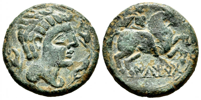 Iltirta. Unit. 200-20 BC. Lleida (Cataluña). (Abh-1465). Anv.: Male head right, ...