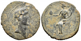 Irippo. Unit. 30 BC. South area of Sevilla. (Abh-1581). Anv.: Head of Octavian? right, (IRI)PPO before. Rev.: Woman sitting left, holding cornucopia a...