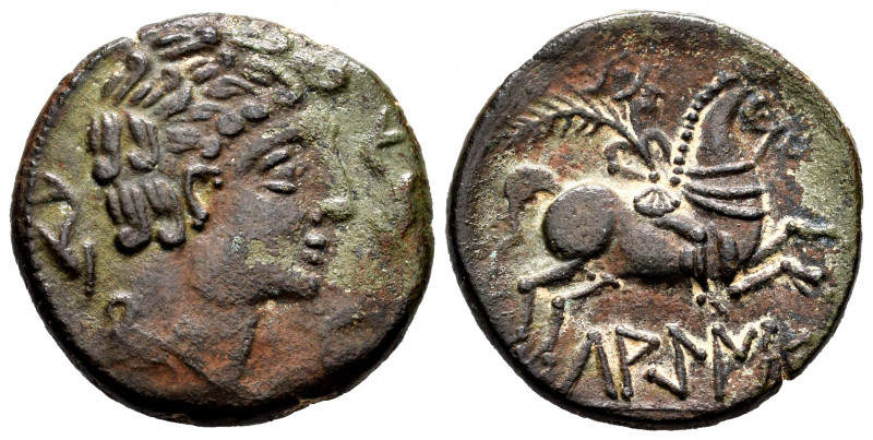 Lakine. Unit. 120-20 BC. Area of Aragon. (Abh-1656). (Acip-1505). Anv.: Male hea...