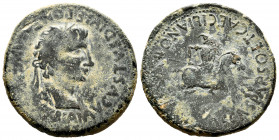 Osca. Augustus period. Unit. 24 BC - 14 AD. Huesca. (Abh-1930). Anv.: AVGVSTVS. DIVI. F. PONT. MAX. PATER. PATRIAE. around laureate head of Augustus r...