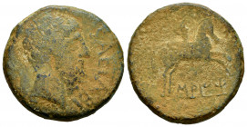 Saiti-Saetabi. Unit. 120-20 BC. Xátiva (Valencia). (Abh-2108). (Acip-2048). Anv.: Male head right, latin legend SAETABI before. Rev.: Horseman right, ...