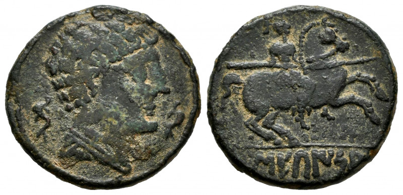 Sekaisa. Unit. 120-20 BC. Area of Aragon. (Abh-2133). (Acip-1560). Anv.: Male he...