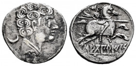 Sekobirikes. Denarius. 120-30 BC. Saelices (Cuenca). (Abh-2174). Anv.: Male head right, crescent behind and iberian letter S below. Rev.: Horseman rig...