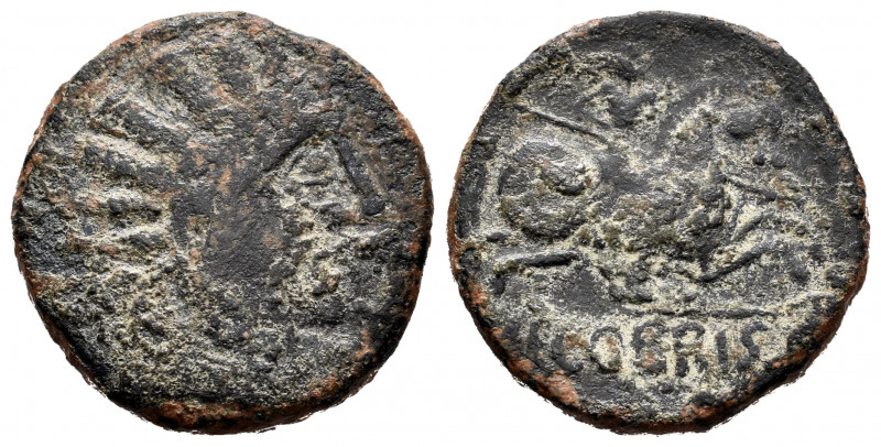 Segobriga. Unit. 30-20 BC. Saelices (Cuenca). (Abh-2181). Anv.: Male head right,...