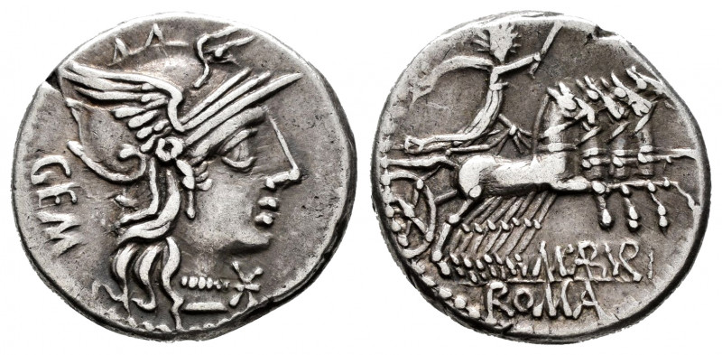 Aburius. Denarius. 132 BC. Rome. (Ffc-88). (Craw-250/1). (Cal-60). Anv.: Head of...
