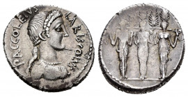 Accoleius. Denario. 43 a.C. Rome. (Ffc-91 variante). (Craw-486/1 variante). (Cal-63 variante). Anv.: Busto de Acca Larentia con trenza cayéndole por l...