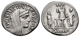 Aemilius. Paullus Aemilius Lepidus. Denarius. 62 BC. Rome. (Ffc-126). (Craw-415/1). (Cal-91). Anv.: Veiled and diademed head of Concord right, PAVLLVS...