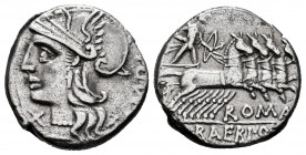 Baebius. Marcius Baebius Q.f. Tampilus. Denarius. 137 BC. Rome. (Ffc-198). (Craw-236/1a). (Cal-269). Anv.: Head of Roma Ieft, X below chin, TAMPIL, be...