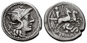 Caecilius. Q. Caeciiius Metellus Diadematus (o Delmaticus). Denarius. 128 BC. Rome. (Ffc-209). (Craw-262/1). (Cal-285). Anv.: Head of Roma right, X be...