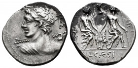Caesius. Lucius Caesius. Denarius. 112-111 BC. South of Italy. (Ffc-222). (Craw-298/1). (Cal-297). Anv.: Diademed youthful bust of Vejovis left, (view...