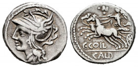 Coelius. C. Coelius Caldus. Denarius. 104 BC. Rome. (Ffc-574). (Craw-318/1a). (Cal-441). Anv.: Head of Roma left. Rev.: Victory in biga Ieft, letter w...