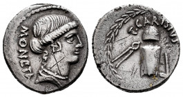 Carisius. T. Carisius. Denarius. 46 BC. Rome. (Ffc-541). (Craw-464/2). (Cal-380). Anv.: Head of Juno Moneta right, on lock of hair falls down her neck...