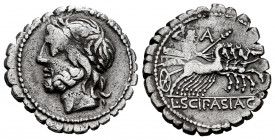Cornelius. L. Cornelius Scipio Asiagenus. Denarius. 106 BC. Rome. (Ffc-612). (Craw-311/1e). (Cal-473). Anv.: Laureate head of Jupiter Ieft. Rev.: Jupi...
