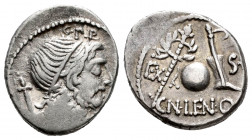 Cornelius. Cn Cornelius Lentulus Marcellinus. Denarius. 76-75 BC. Hispania. (Ffc-628). (Craw-393/1b). (Cal-487). Anv.: G. P. R. above diademed bust of...