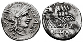 Curtius. Quintus Curtius. Denarius. 116-115 BC. Norte de Italia. (Ffc-669). (Craw-285/2). (Cal-534). Anv.: Head of Roma right, X behind, Q. CVRT befor...