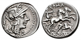 Domitius. Cn. Domitius Ahenobarbus. Denarius. 128 BC. Rome. (Ffc-680). (Craw-261/1). (Cal-543). Anv.: Head of Roma right, X below chin, ear of corn be...