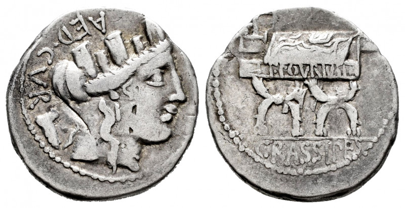 Furius. P. Furius Crassipes. Denarius. 84 BC. Auxiliary mint of Rome. (Ffc-732)....