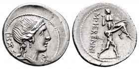 Herennius. Marcus Herennius. Denarius. 108-107 BC. South of Italy. (Ffc-743). (Craw-308/1a). (Cal-615). Anv.: Diademed head of Piety right, behind PIE...