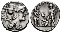 Veturius. Ti. Veturius. Denarius. 137 BC. Central Italy. (Ffc-1186). (Craw-234/1). (Cal-1344). Anv.: Draped bust of Mars right, X and TI. VET., (VET i...