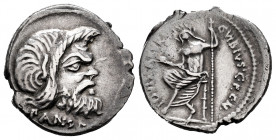 Vibius. C. Vibius C.f.C.n. Pansa. Denarius. 48 BC. Rome. (Ffc-1219). (Craw-449/1a). (Cal-1371). Anv.: PANSA below mask of Pan right. Rev.: C.VIBIVS. C...