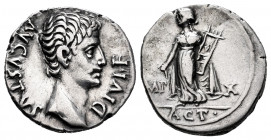 Augustus. Denarius. 15-13 BC. Lugdunum. (Ffc-112). (Ric-171). (Cal-829). Anv.: AVGVSTVS DIVI. F bare head of Augustus right. Rev.: IMP. - X., Apollo s...