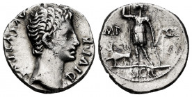 Augustus. Denarius. 11-10 BC. Lugdunum. (Ffc-129). (Ric-183). (Cal-832). Anv.: AVGVSTVS DIVI. F , bare head of Augustus right. Rev.: IMP. - XII. SICIL...