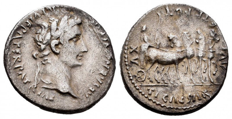 Augustus. Denarius. 13-14 AD. Lugdunum. (Ffc-219). (Ric-224). (Cal-857a). Anv.: ...