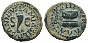 Augustus. Lamia, Silius and Annius. Cuadrante. 9 BC. Rome. (Ric-422). Anv.: LAMIA SILIVS ANNIVS around cornucopiae; S-C across fields. Rev.: III VIR A...
