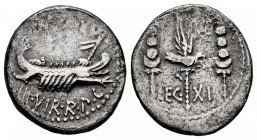 Mark Antony. Denarius. 32-31 BC. Mint moving. (Ffc-44). (Craw-544/25). (Cal-191). Anv.: ANT. AVG. III. VIR. R.P.C. praetorian galley right. Rev.: LEG....