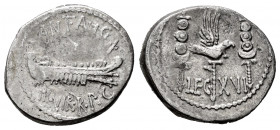 Mark Antony. Denarius. 32-31 BC. Mint moving. (Ffc-51). (Craw-544/31). (Cal-199). Anv.: ANT. AVG. III. VIR. R.P.C. praetorian galley right. Rev.: LEG....