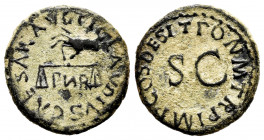 Claudius. Cuadrante. 41 AD. Rome. (Ric-85). (Bmcre-147). Anv.: TI CLAVDIVS CAESAR AVG. Hand with scales to the left, below PNR. Rev.: SC, arround PON ...