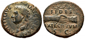 Vitellius. Unit. 69 AD. Tarraco. (Ric-42). (Csb-49). Anv.: A VITELLIVS IMP GERMAN, laureate head left, globe at point of bust. Rev.: FIDES EXERCITVVM,...