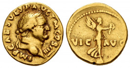 Vespasian. Aureus. 72-73 AD. Rome. (Ric-361). (Cal-699). (Bmc-72). Anv.: IMP CAES VESP AVG P M COS IIII Laureate head right. Rev.: VIC - AVG Victory s...